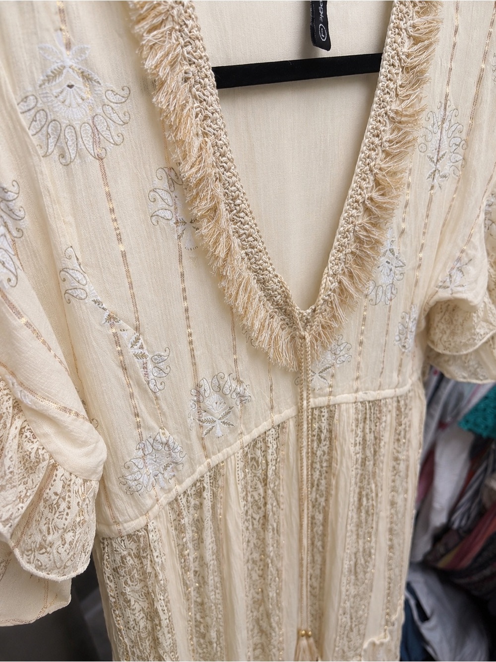 Me 2 Magic by Anthropologie Metallic Lurex Gold Boho Maxi Dress NWOT Size Large - Picture 8 of 8